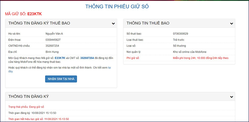 Thông tin phiếu giữ số